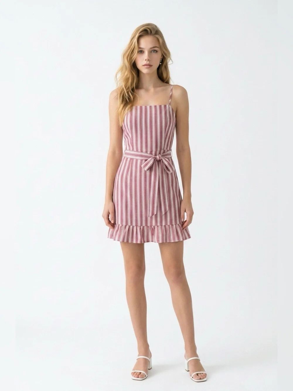 Hollister Pink & White Striped Tie-Waist Mini Dress